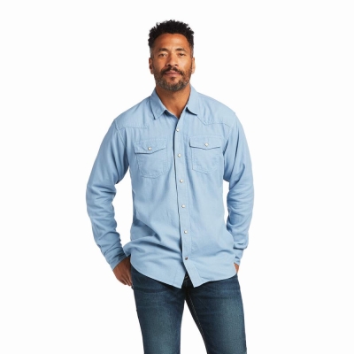 Men's Ariat Ace Retro Fit Shirts Blue Grey | GB0472RSK