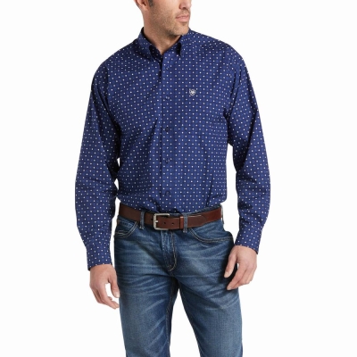 Men's Ariat Bedell Classic Fit Shirts Blue | GB1678CMB