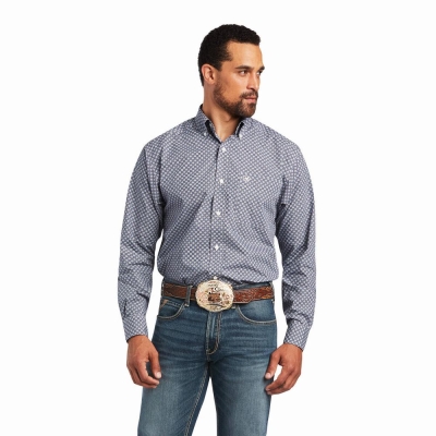 Men's Ariat Bo Classic Fit Shirts Dark Grey Blue | GB3241HXG