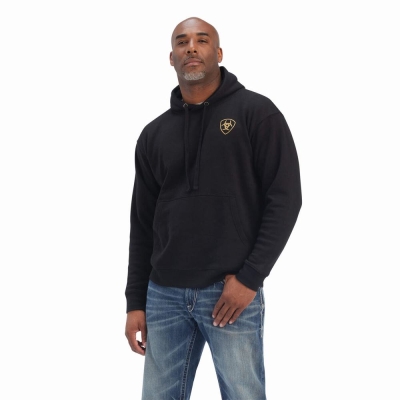 Men's Ariat Camo Flag Hoodies Black | GB8935LRM