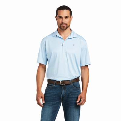 Men's Ariat Charger 2.0 Polo Shirts Blue | GB0361TMD