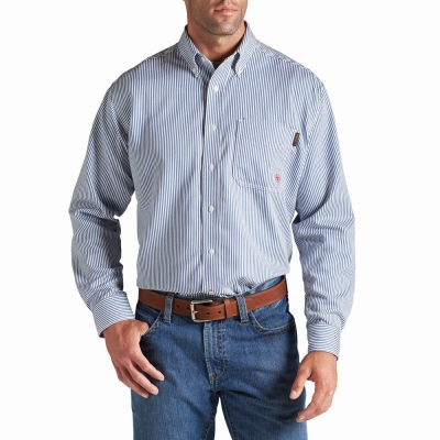 Men's Ariat FR Basic Shirts Blue | GB9235QFA