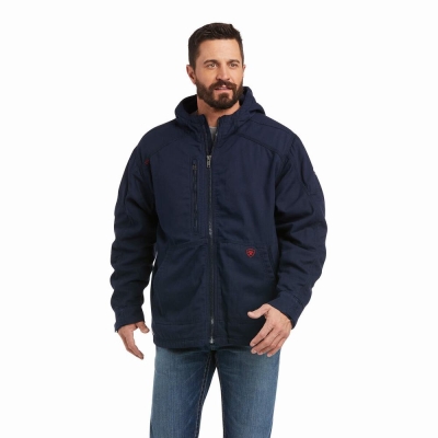 Men's Ariat FR DuraLight Stretch Canvas Jackets Navy | GB9815YPI