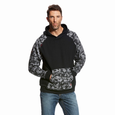 Men's Ariat FR DuraStretch Patriot Hoodies Black | GB4380FKZ