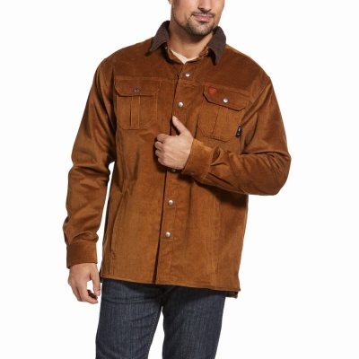 Men's Ariat FR DuraStretch Sherpa-lined Corduroy Jackets Brown | GB1284IAF