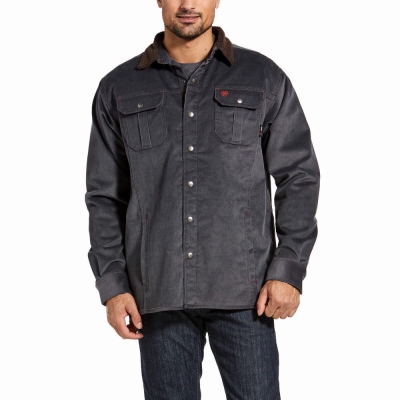 Men's Ariat FR DuraStretch Sherpa-lined Corduroy Jackets Grey | GB9760GST