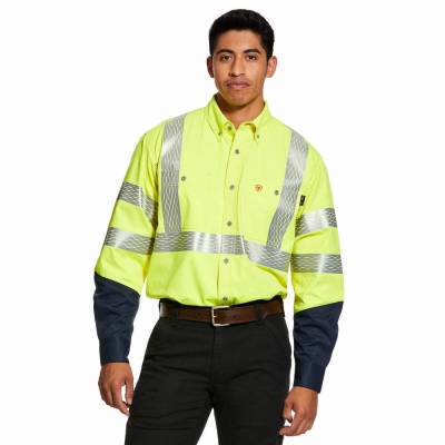 Men's Ariat FR Hi-Vis Shirts Yellow | GB3187EBF