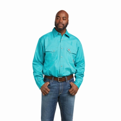 Men's Ariat FR Lopez Snap Shirts Blue | GB9213XDZ