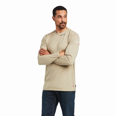 Men's Ariat FR Shirts Khaki | GB7245DLB