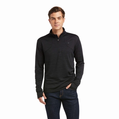 Men's Ariat Gridwork 1/4 Zip English Riding Black | GB2574ZWH