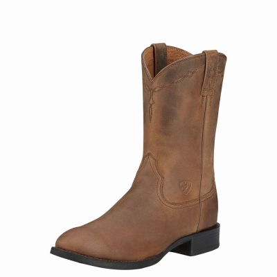 Men's Ariat Heritage Roper Western Boots Brown | GB9806YBO