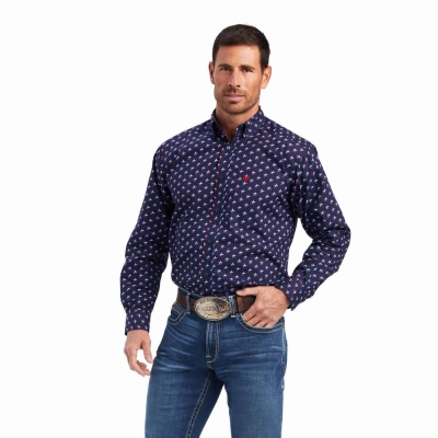 Men's Ariat Nosson Classic Fit Shirts Blue | GB3194KDJ