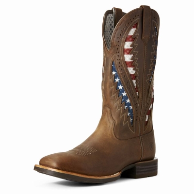 Men's Ariat Quickdraw VentTEK Western Boots Brown | GB0581OWN