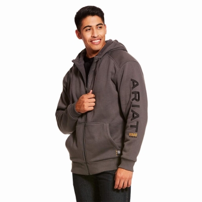 Men's Ariat Rebar All-Weather Full Zip Hoodies Grey | GB5437FHA