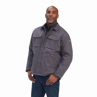 Men's Ariat Rebar DuraCanvas Sherpa-Lined Coats Grey | GB1528FCD