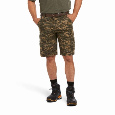 Men's Ariat Rebar DuraStretch Made Tough Cargo Pants Olive Camo | GB0815KZD