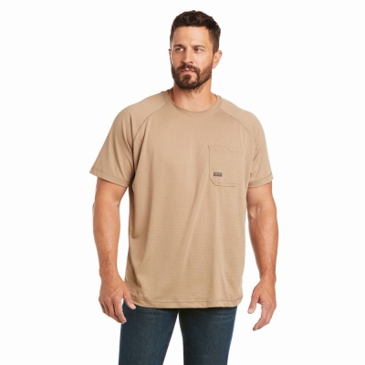 Men's Ariat Rebar Heat Fighter Short Sleeve Khaki | GB5698UGJ