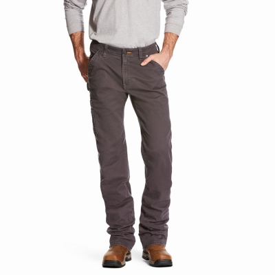 Men's Ariat Rebar M4 Relaxed DuraStretch Washed Twill Dungaree Cut Pants Grey | GB2371PXT