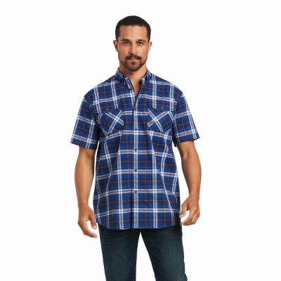 Men's Ariat Rebar Made Tough DuraStretch Short Sleeve Navy | GB2465EHZ