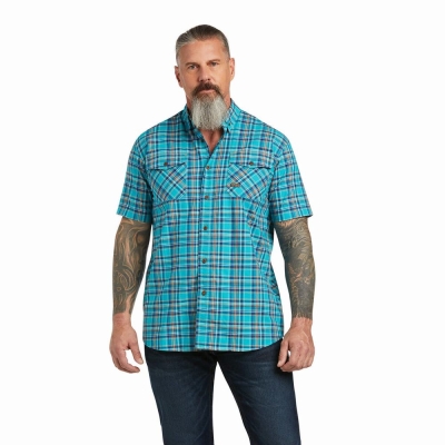 Men's Ariat Rebar Made Tough DuraStretch Short Sleeve Peacock | GB6082RKO