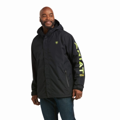 Men's Ariat Rebar Stormshell Logo Waterproof Jackets Black Light Green | GB5349JCB