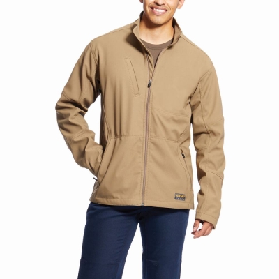 Men's Ariat Rebar Stretch Canvas Softshell Jackets Khaki | GB6273KEQ