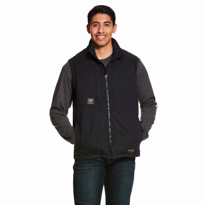 Men's Ariat Rebar Washed DuraCanvas Insulated Jackets Black | GB2159DQX