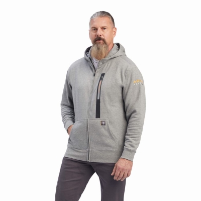 Men's Ariat Rebar Workman Full Zip Hoodies Grey | GB4971UNZ