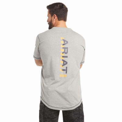 Men's Ariat Rebar Workman Logo Short Sleeve Grey | GB8193WRL