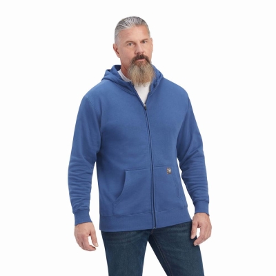 Men's Ariat Rebar Workman Reflective Flag Full Zip Hoodies Navy | GB6493OCW