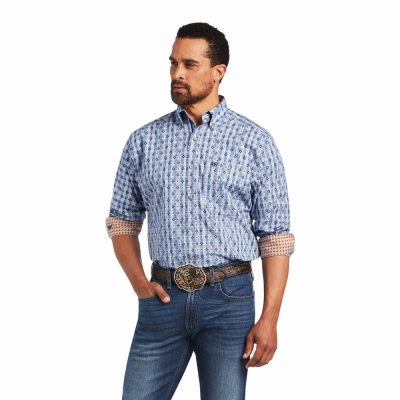 Men's Ariat Relentless Concrete Stretch Classic Fit Shirts Blue | GB2469NVT