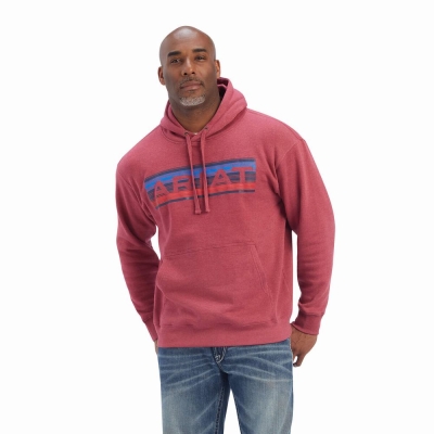 Men's Ariat Serape Logo Hoodies Red | GB9187CDW