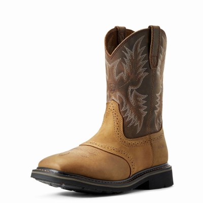 Men's Ariat Sierra Wide Square Toe Work Boots Brown | GB7956FYI