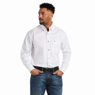 Men's Ariat Solid Twill Classic Fit Shirts White | GB2947YTK