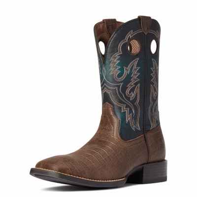 Men's Ariat Sport Buckout Western Boots Chocolate | GB4671YUA