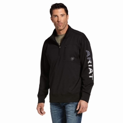 Men's Ariat Team Logo 1/4 Zip Hoodies Black | GB1965VCH