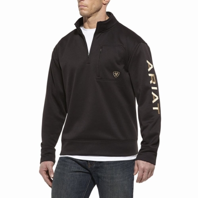 Men's Ariat Team Logo 1/4 Zip Hoodies Black | GB5908QUK