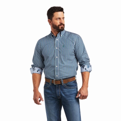 Men's Ariat Wrinkle Free Seamus Fitted Shirts Blue | GB6352MKB