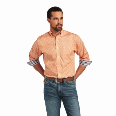 Men's Ariat Wrinkle Free Yakov Fitted Shirts Coral | GB9124BLI