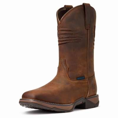 Women's Ariat Anthem Patriot Waterproof Western Boots Brown | GB1457LFB