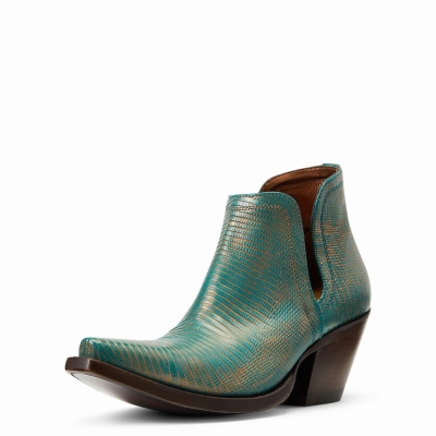 Women's Ariat Dixon Lizard Booties Turquoise Metal | GB7801OSY