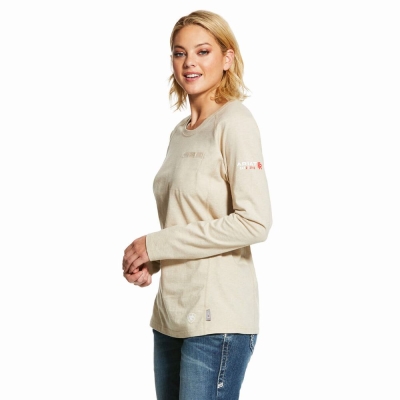 Women's Ariat FR Air Crew Shirts Brown | GB3948EWP