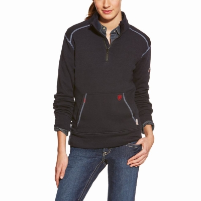 Women's Ariat FR Polartec Fleece 1/4 Zip Shirts Navy | GB4865KIF