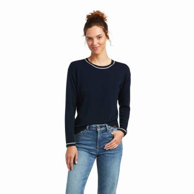 Women's Ariat Floret Sweaters Navy | GB1582GFL