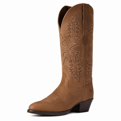 Women's Ariat Heritage Elastic Wide Calf Dress Boots Brown | GB1438VYG