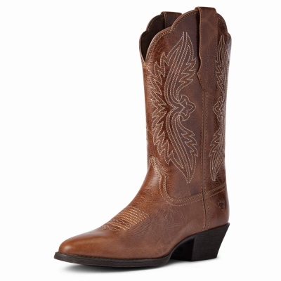 Women's Ariat Heritage R Toe Dress Boots Dark Brown | GB1239XVU