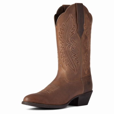 Women's Ariat Heritage R Toe Western Boots Brown | GB2870GBN