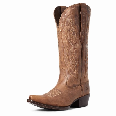 Women's Ariat Heritage X Toe Elastic Wide Calf Dress Boots Brown | GB1073FHK