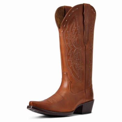 Women's Ariat Heritage X Toe Elastic Wide Calf Dress Boots Brown | GB6573TLU