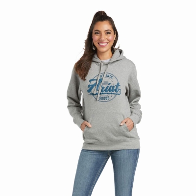 Women's Ariat REAL Arm Logo Hoodies Grey | GB8973OAV